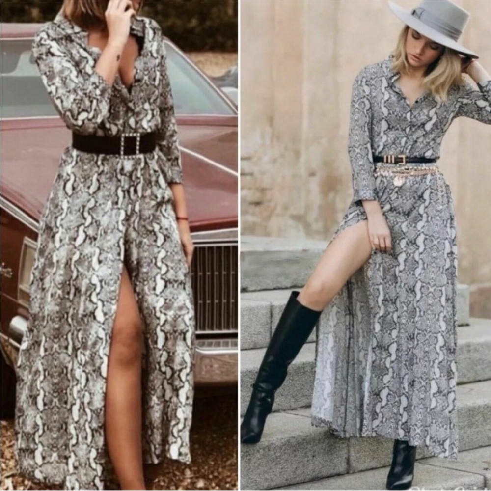 Zara Bloggers Favorite Snakeskin Dress Monochrome Snakeskin Maxi Dress Size: L